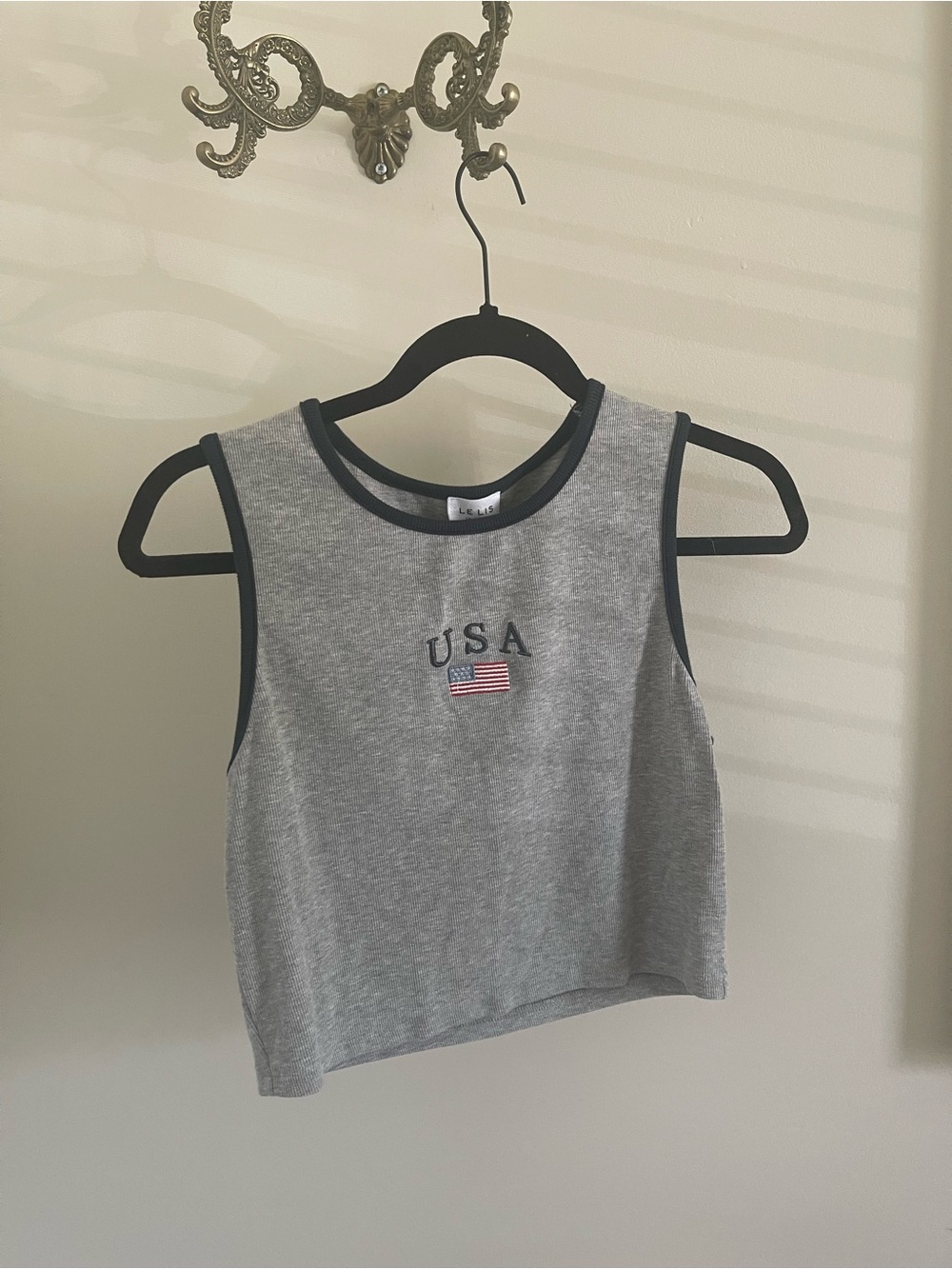 Grey USA Embroidered Crop Tank